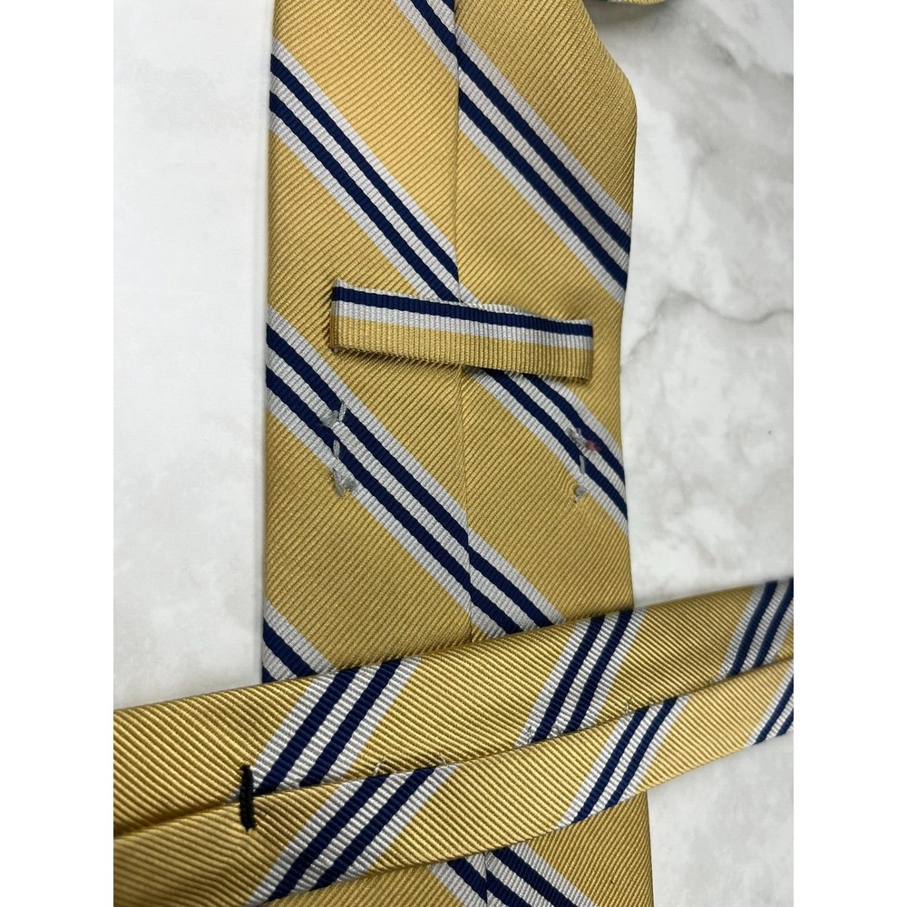 Rooster‎ Repp Silk Men's Necktie Striped Yellow Blue *Flaw Missing Brand Label - Picture 7 of 7